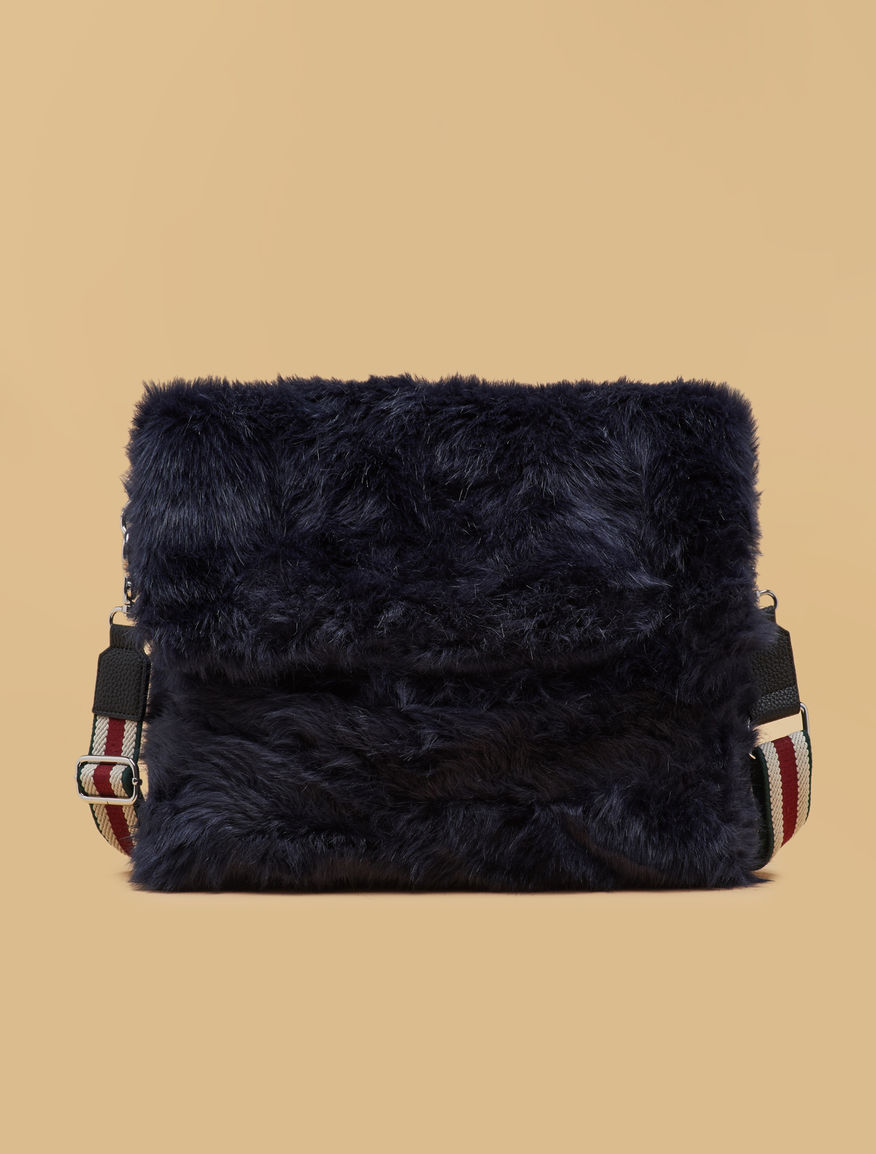 Faux Fur Crossbody Bag Dark Navy Sandy Marina Rinaldi