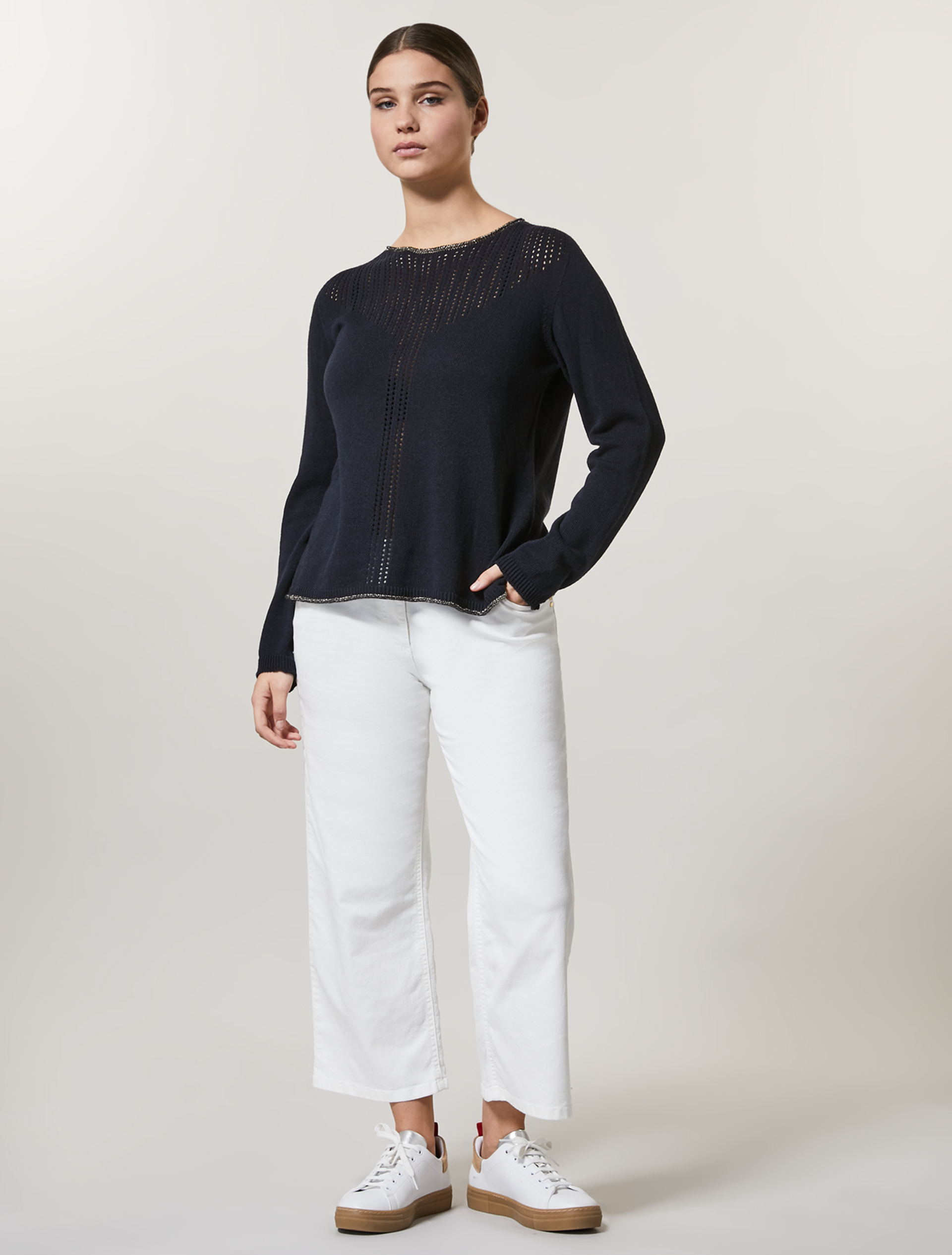 Cotton cropped trousers, white - Marina 