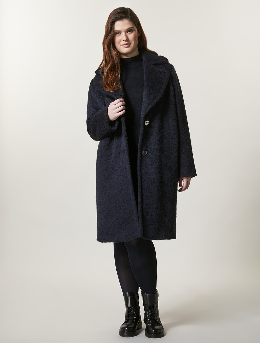 Heavy wool velvet gauze coat - Dark navy - Marina Rinaldi - 4