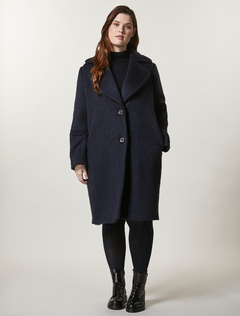 Heavy wool velvet gauze coat - Dark navy - Marina Rinaldi
