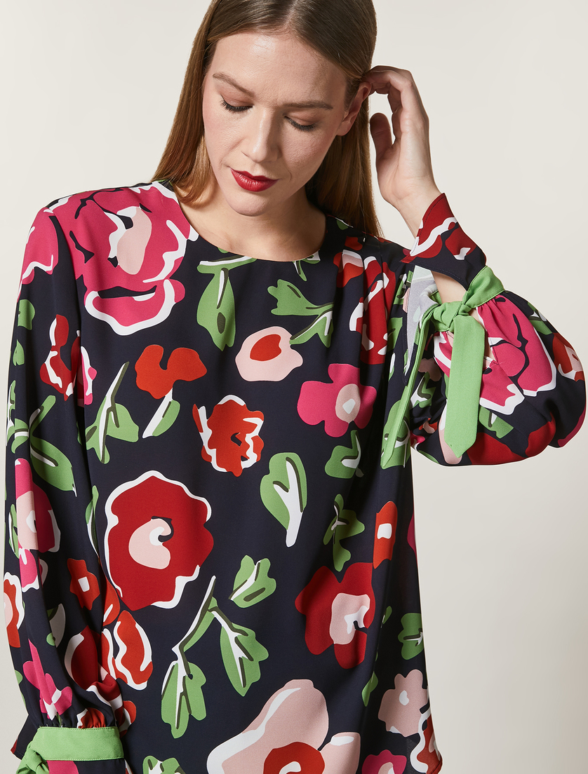 Bluse aus bedrucktem Cady - Dunkelblau - Marina Rinaldi - 2