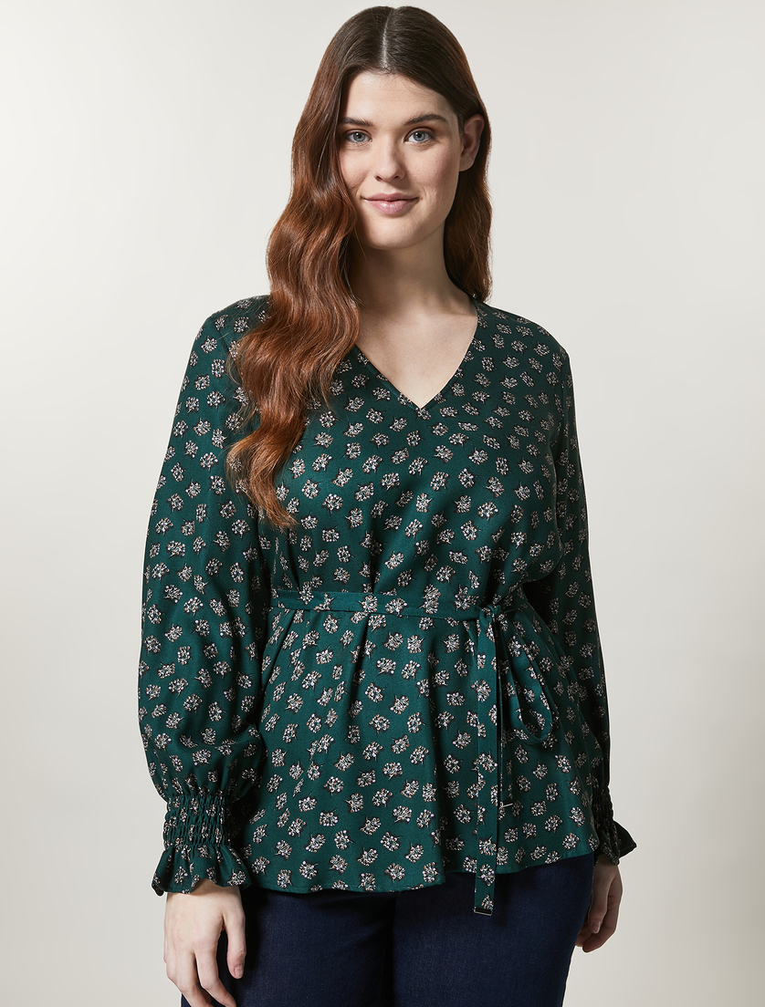 Printed viscose blouse - Dark green - Marina Rinaldi