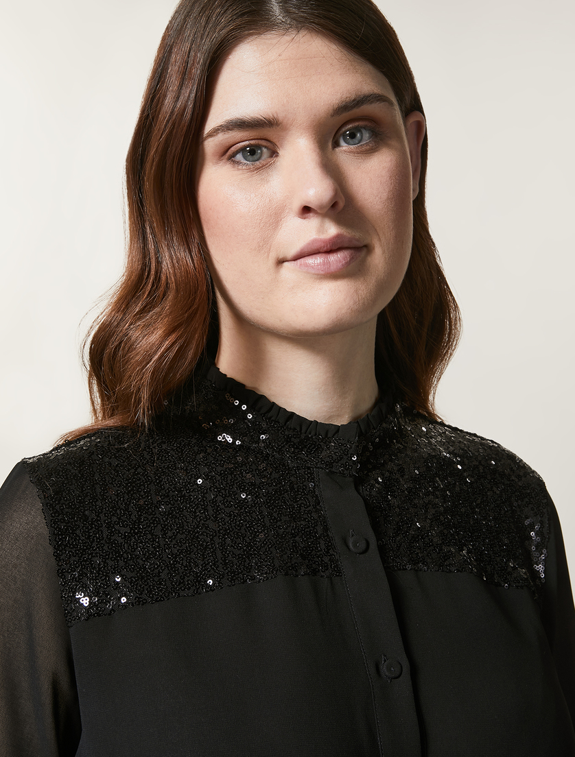 Georgette and tulle shirt - Black - Marina Rinaldi - 2