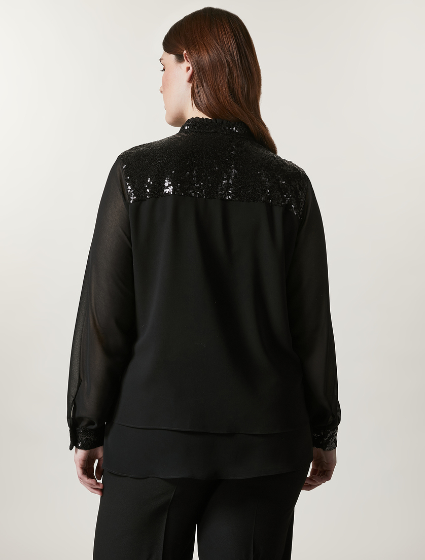 Georgette and tulle shirt - Black - Marina Rinaldi - 3