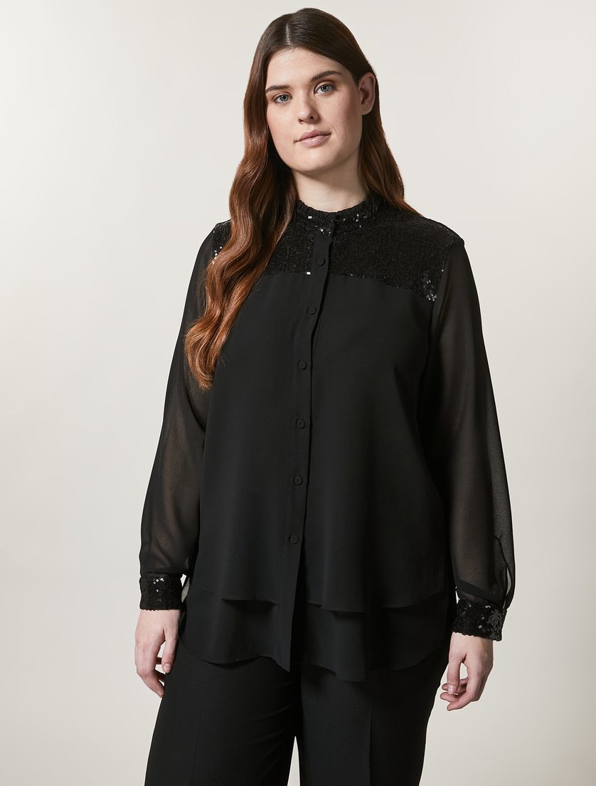 Georgette and tulle shirt - Black - Marina Rinaldi