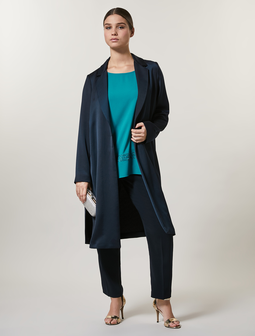 Giacca in crêpe envers satin - Blu marino - Marina Rinaldi - 4