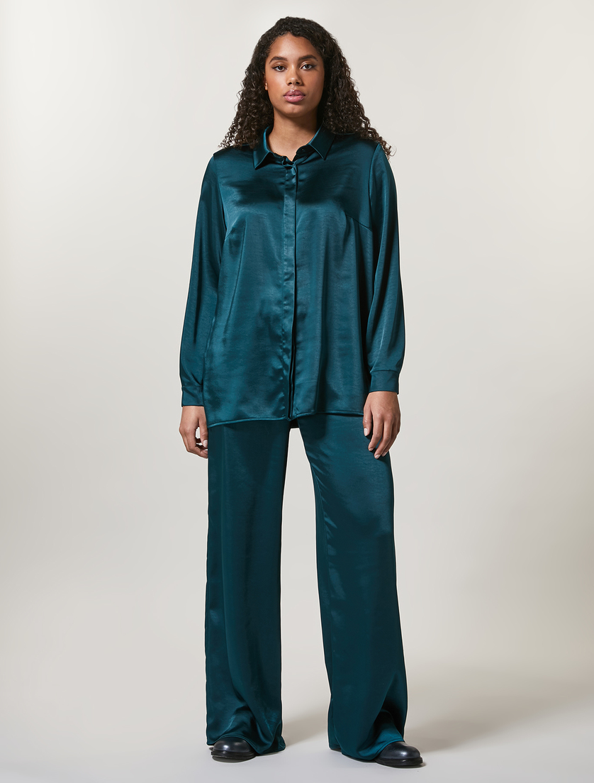 Satin trousers - Dark green - Marina Rinaldi