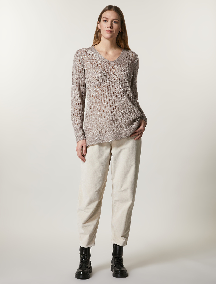 Stretch velvet trousers - Dark beige - Marina Rinaldi
