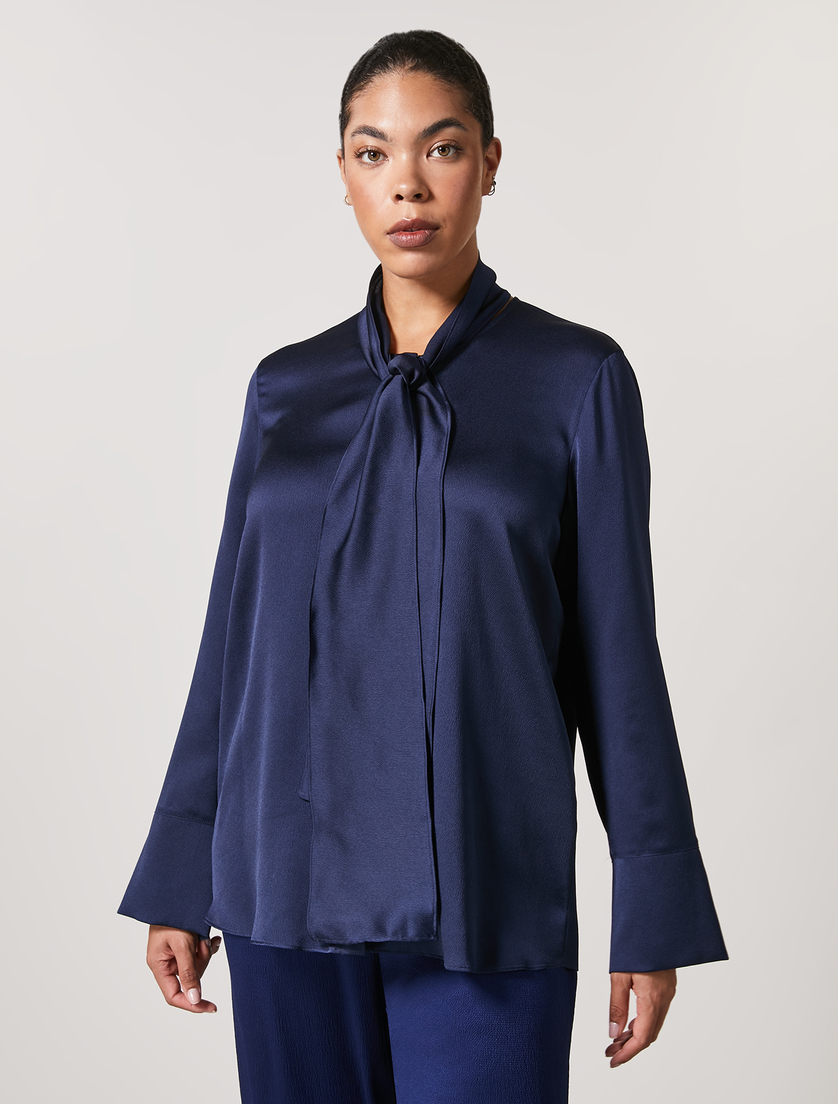 Bluse aus Satin - Dunkelblau - Marina Rinaldi