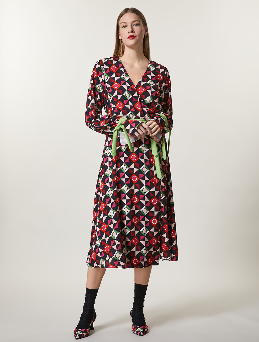 Printed cady dress - Dark navy - Marina Rinaldi - 4