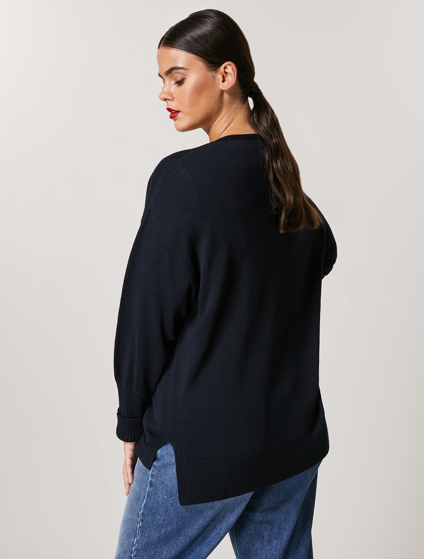 Wool-blend cardigan - Dark navy - Marina Rinaldi - 3