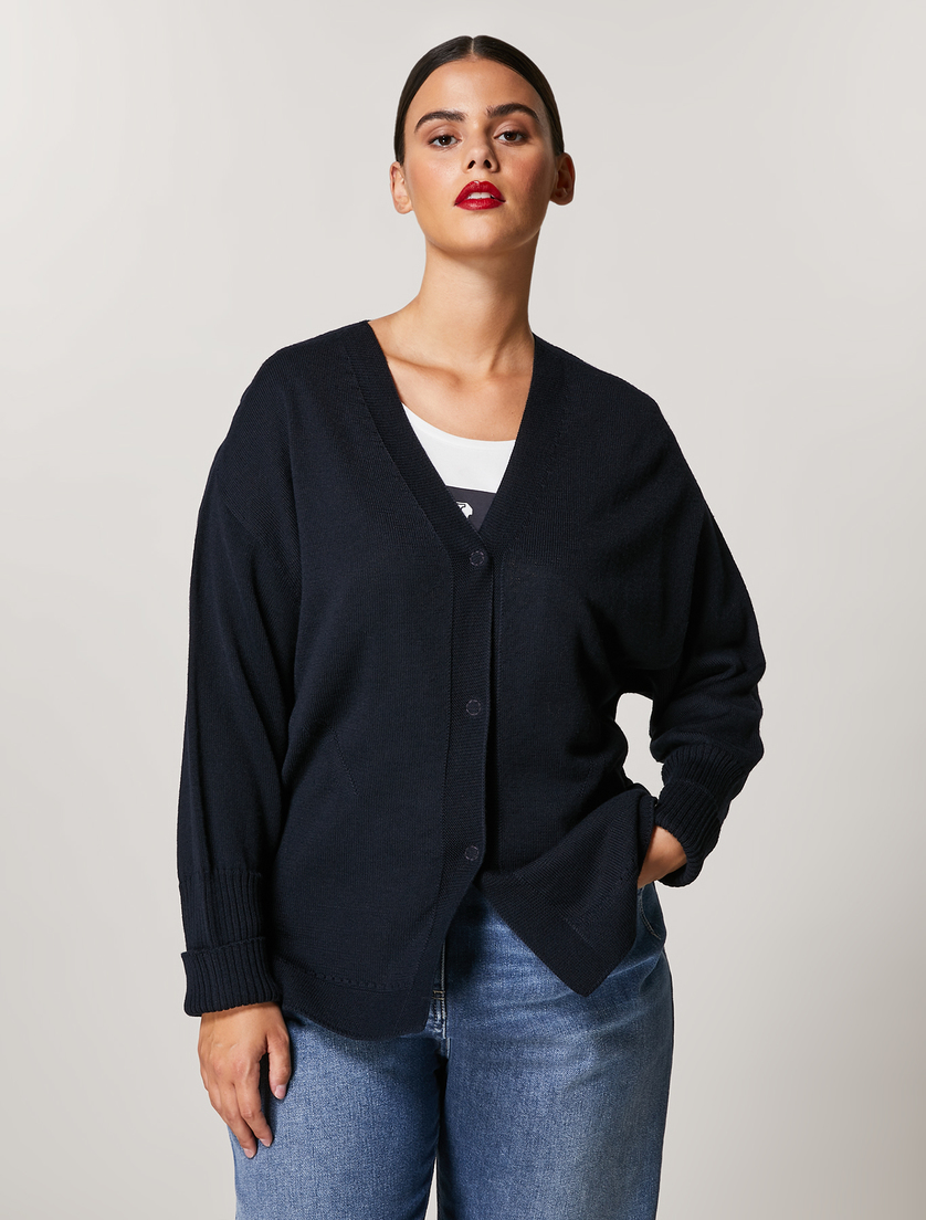 Wool-blend cardigan - Dark navy - Marina Rinaldi