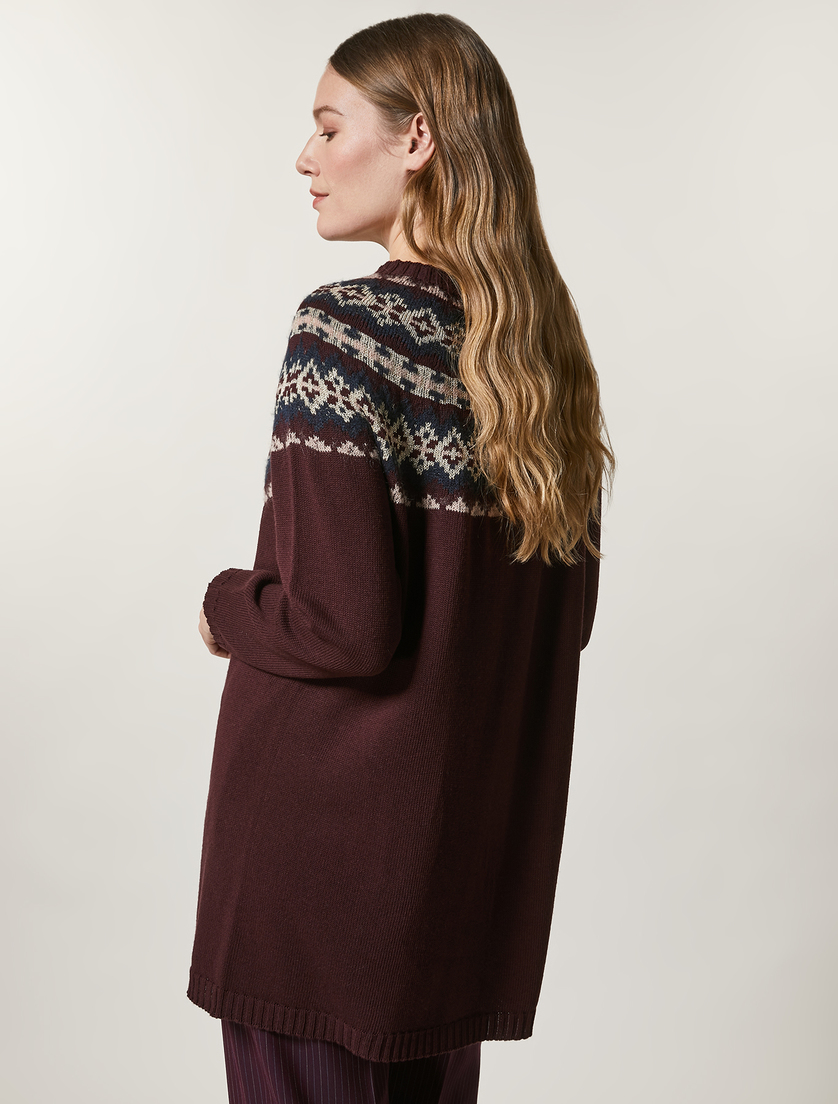 Viscose and wool-blend cardigan - Bordeaux - Marina Rinaldi - 3