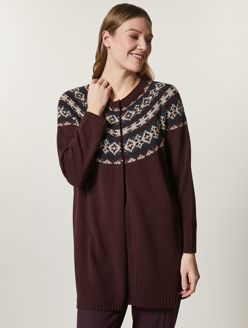 Viscose and wool-blend cardigan - Bordeaux - Marina Rinaldi