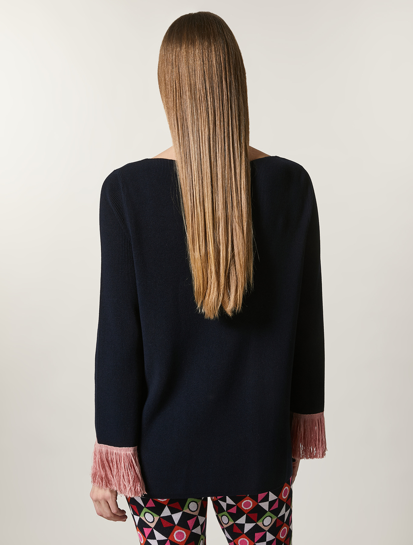Pull en viscose avec franges - Blue foncé - Marina Rinaldi - 3