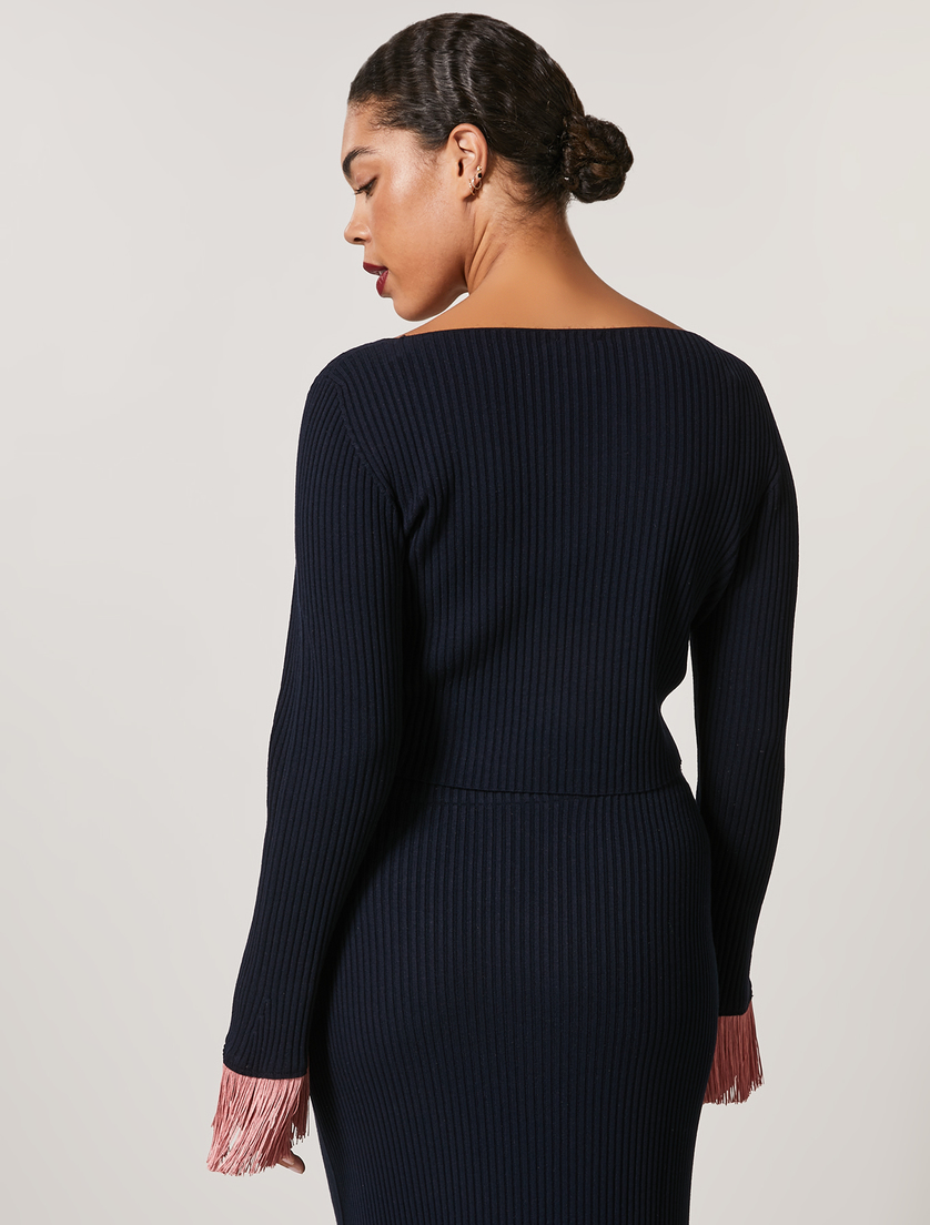 Cropped viscose jumper - Dark navy - Marina Rinaldi - 3