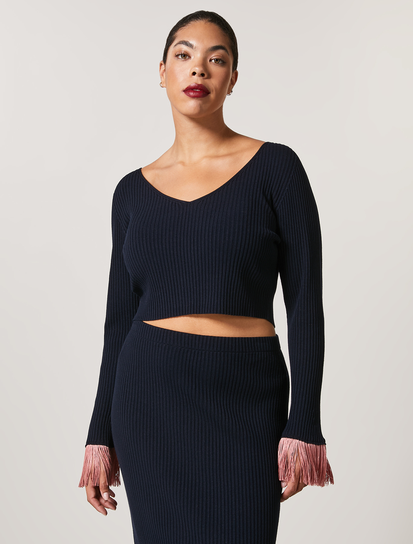 Cropped viscose jumper - Dark navy - Marina Rinaldi