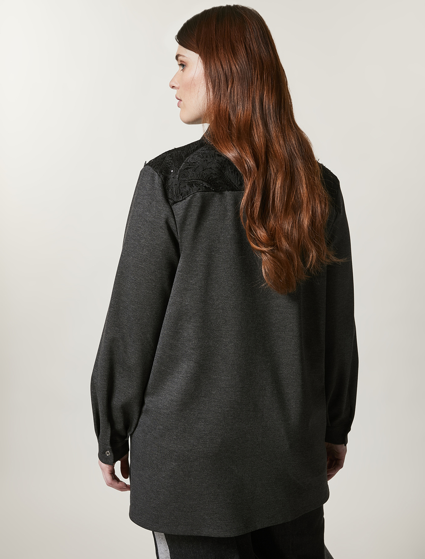 Jersey and tulle shirt - Dark grey - Marina Rinaldi - 3