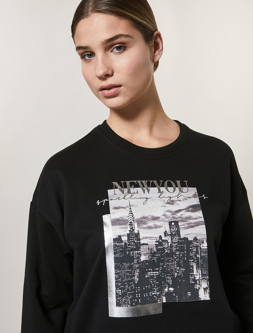 Cotton-blend sweatshirt - Black - Marina Rinaldi - 2