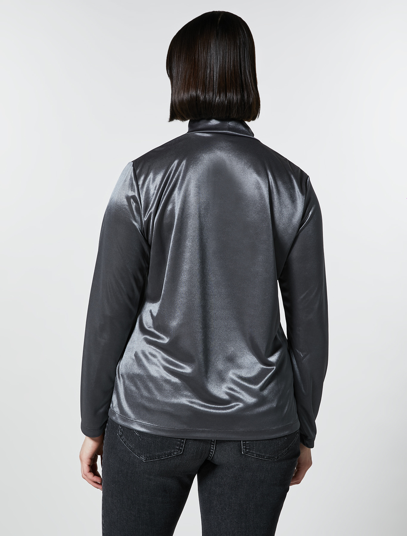 Shiny jersey polo-neck sweater - Dark grey - Marina Rinaldi - 3