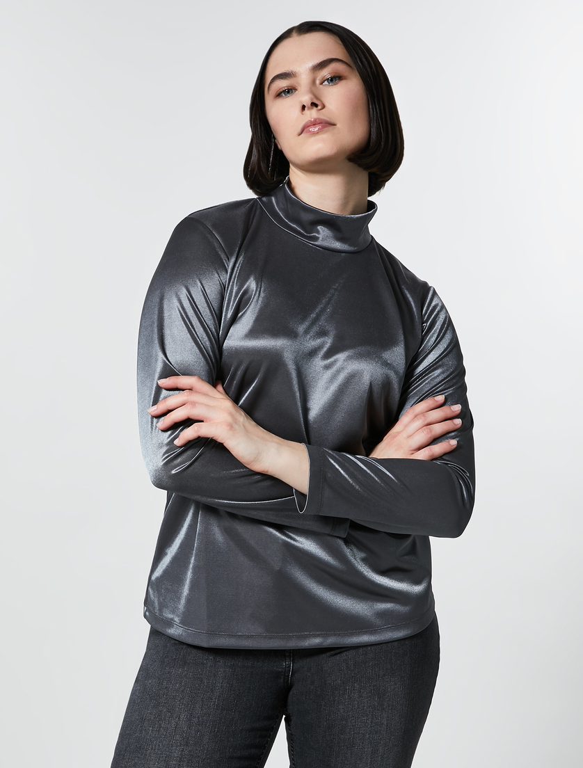 Shiny jersey polo-neck sweater - Dark grey - Marina Rinaldi