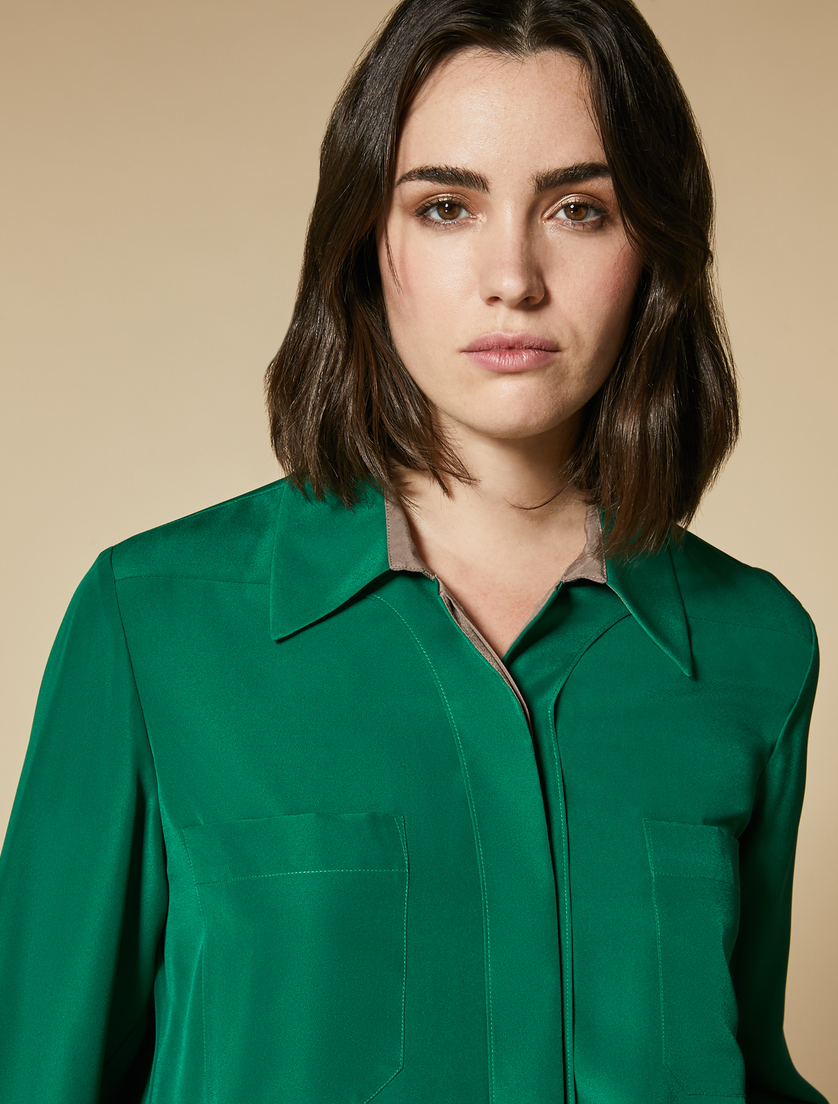 Hemdbluse aus Crêpe de Chine - Dunkelgrün - Marina Rinaldi - 2