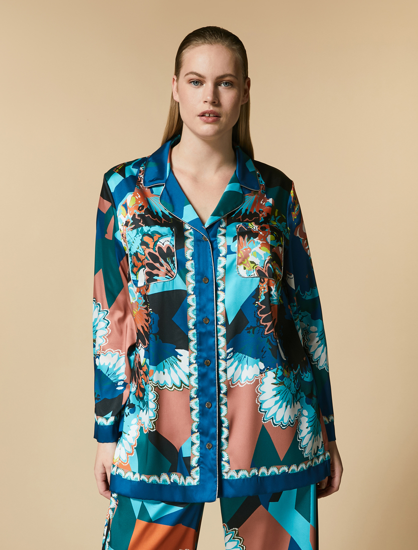 Hemdbluse aus bedrucktem Twill - Blau - Marina Rinaldi
