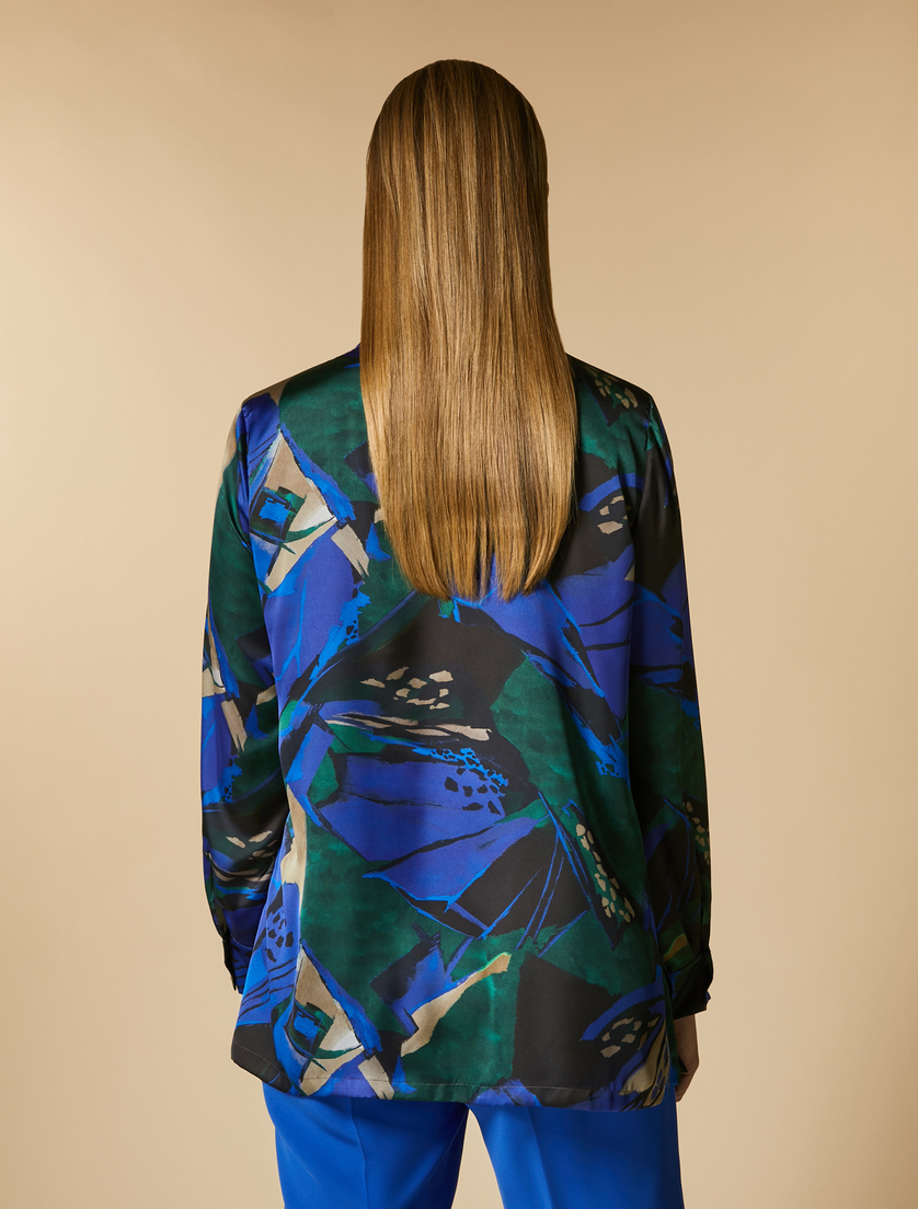 Hemdbluse aus Satin - Blau - Marina Rinaldi - 3
