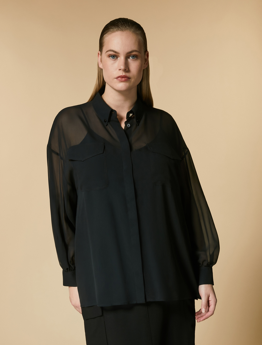 Hemdbluse aus Seidengeorgette - Schwarz - Marina Rinaldi
