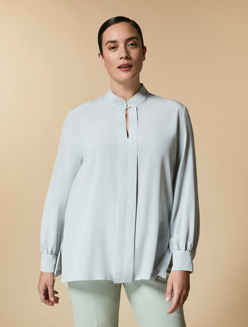 Hemdbluse aus Seiden-Crêpe-de-Chine - Blau - Marina Rinaldi