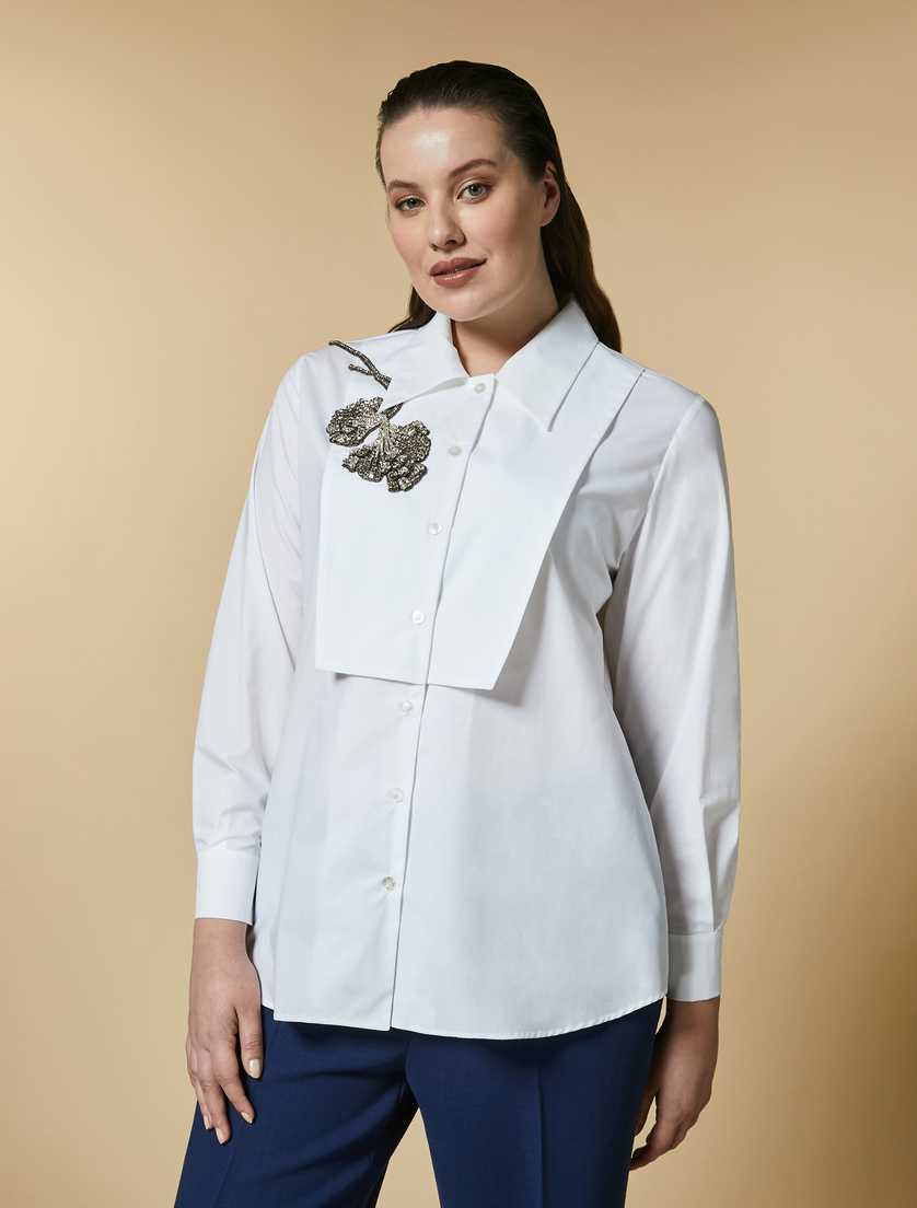 Embroidered poplin shirt - White - Marina Rinaldi