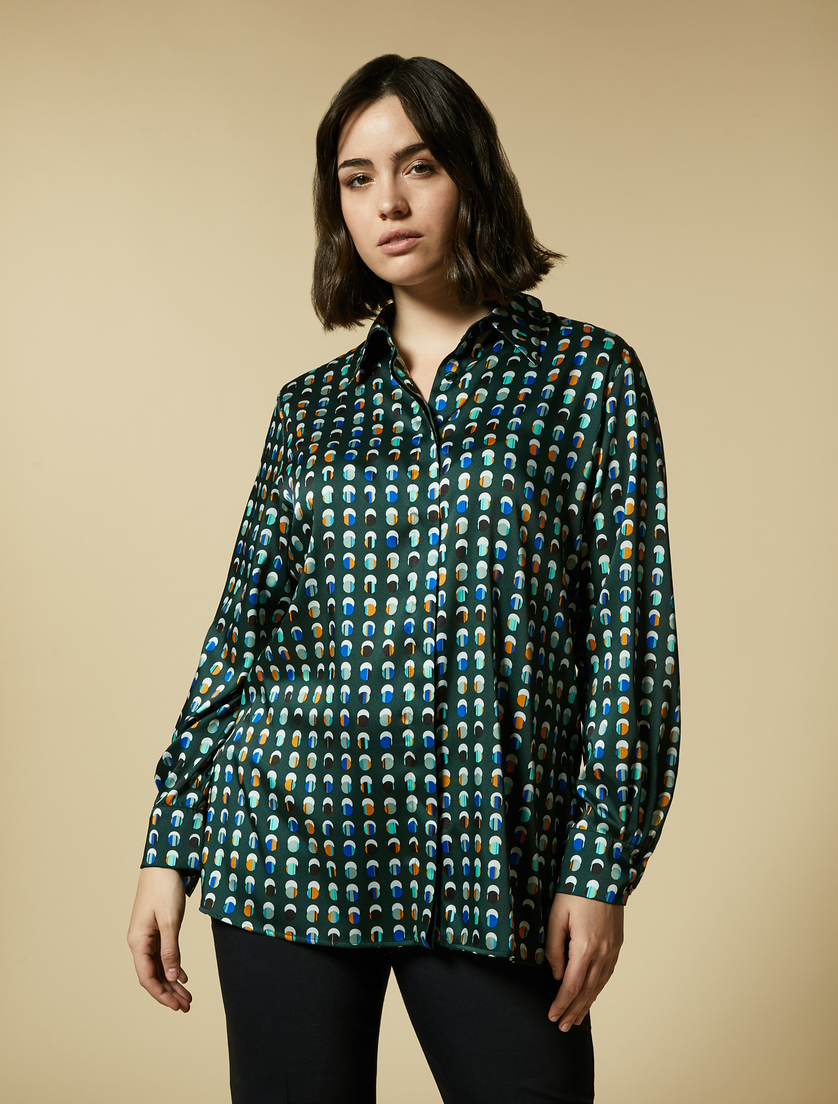 Hemdbluse aus bedrucktem Twill - Dunkelgrün - Marina Rinaldi