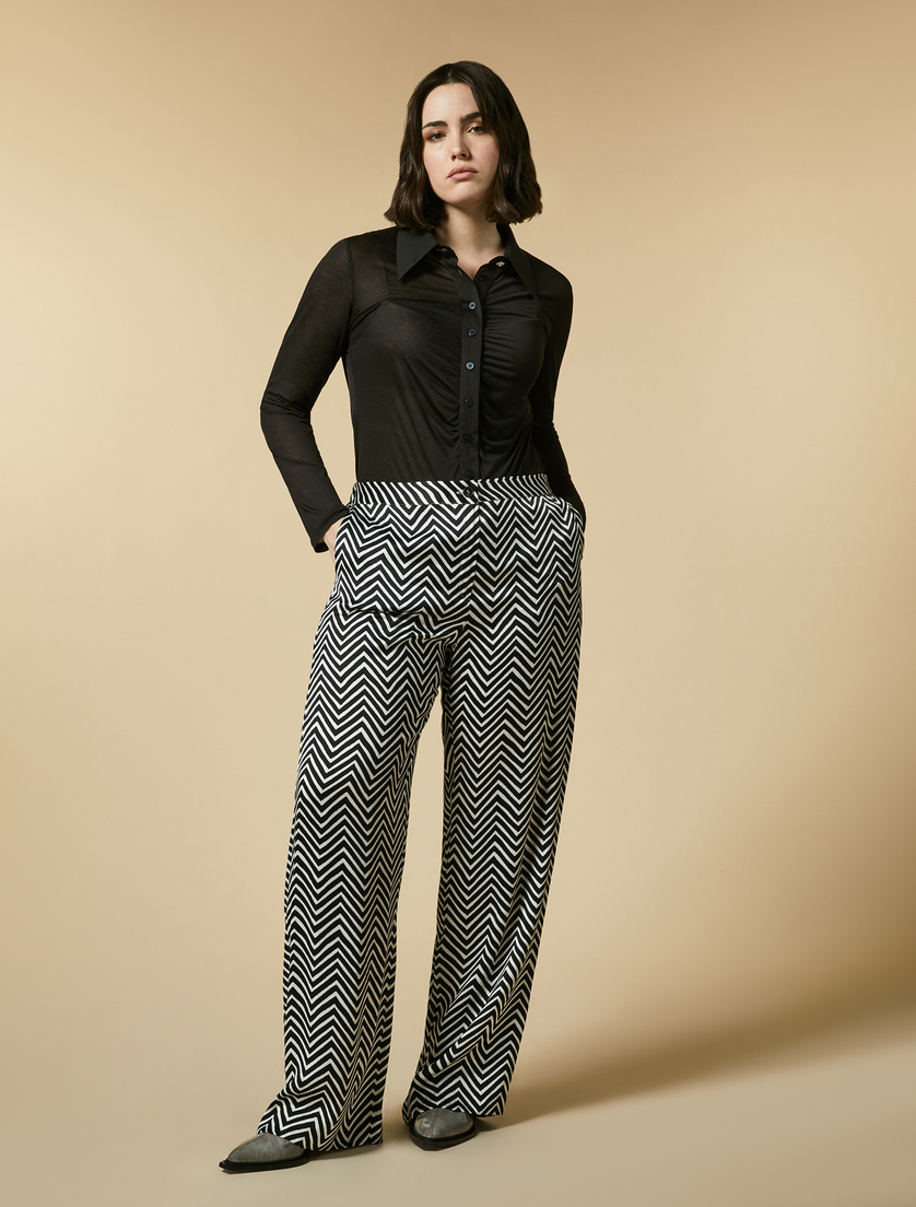 Printed satin trousers - Black - Marina Rinaldi