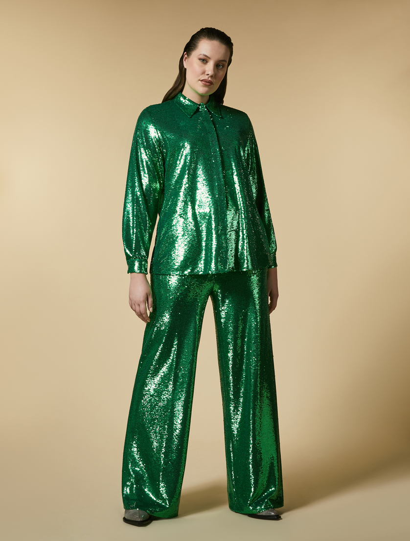Hose mit Pailletten - Grün - Marina Rinaldi