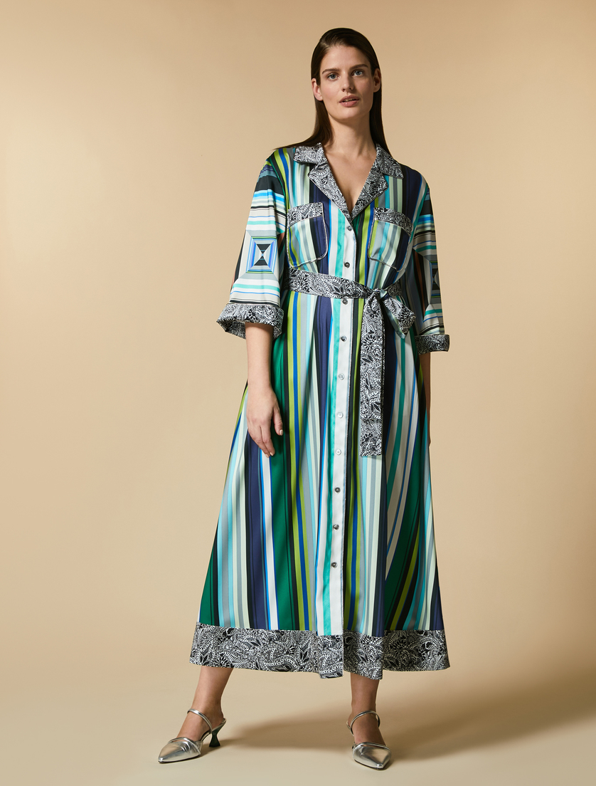 Printed twill shirt dress - Dark green - Marina Rinaldi