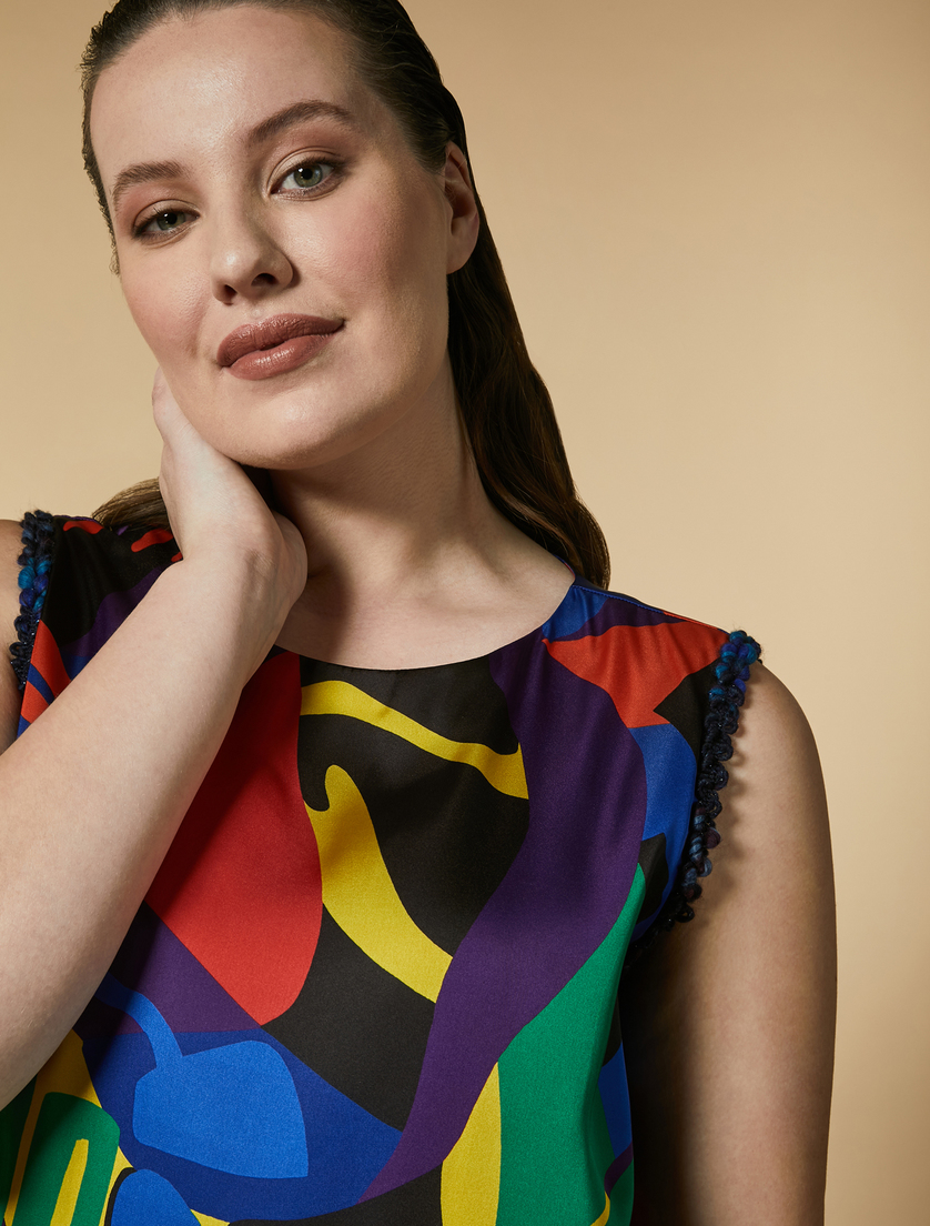Kleid aus bedrucktem Satin - Blau - Marina Rinaldi - 2