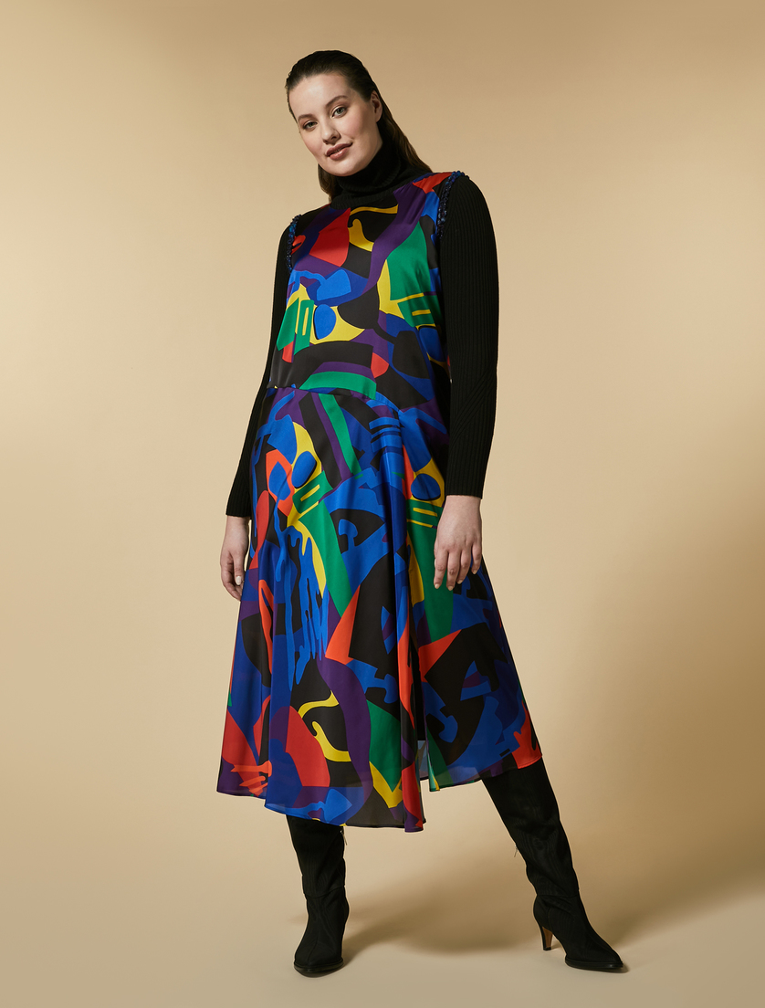 Kleid aus bedrucktem Satin - Blau - Marina Rinaldi - 4