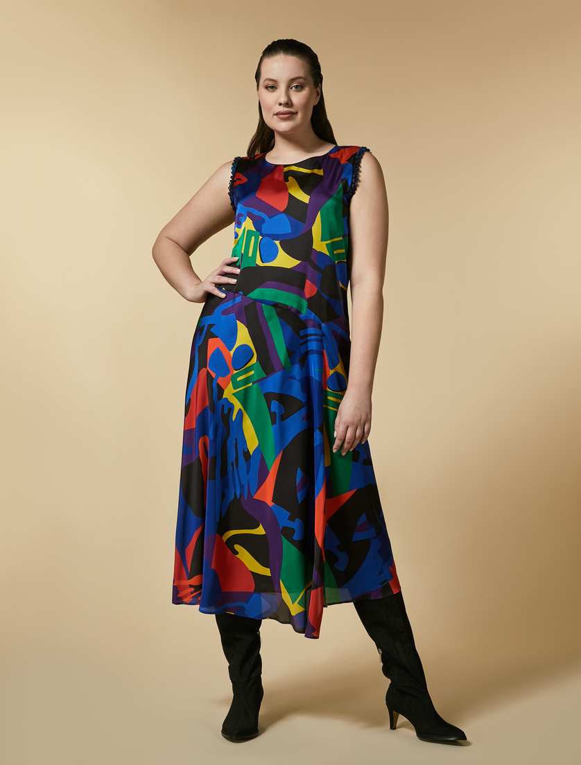 Kleid aus bedrucktem Satin - Blau - Marina Rinaldi