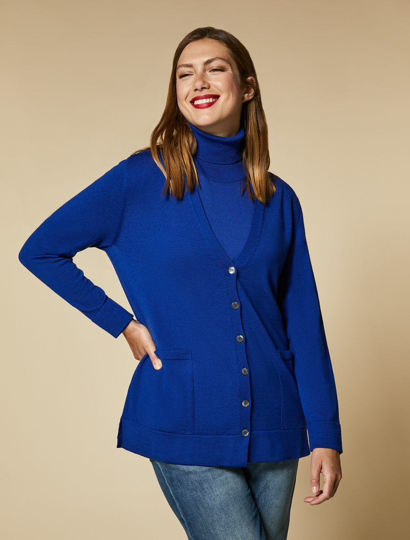 Cardigan aus reiner Wolle - Blau - Marina Rinaldi