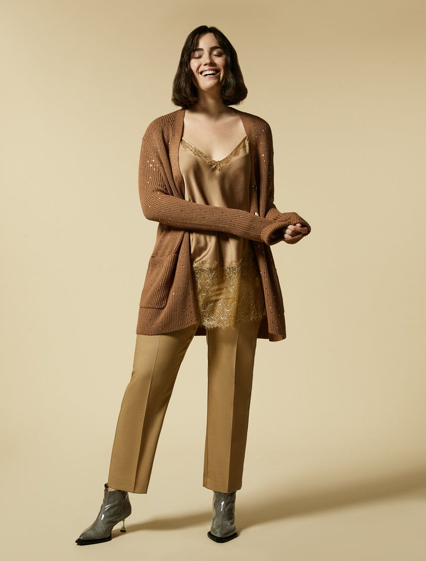 Wool blend cardigan with sequins - Brown - Marina Rinaldi - 4