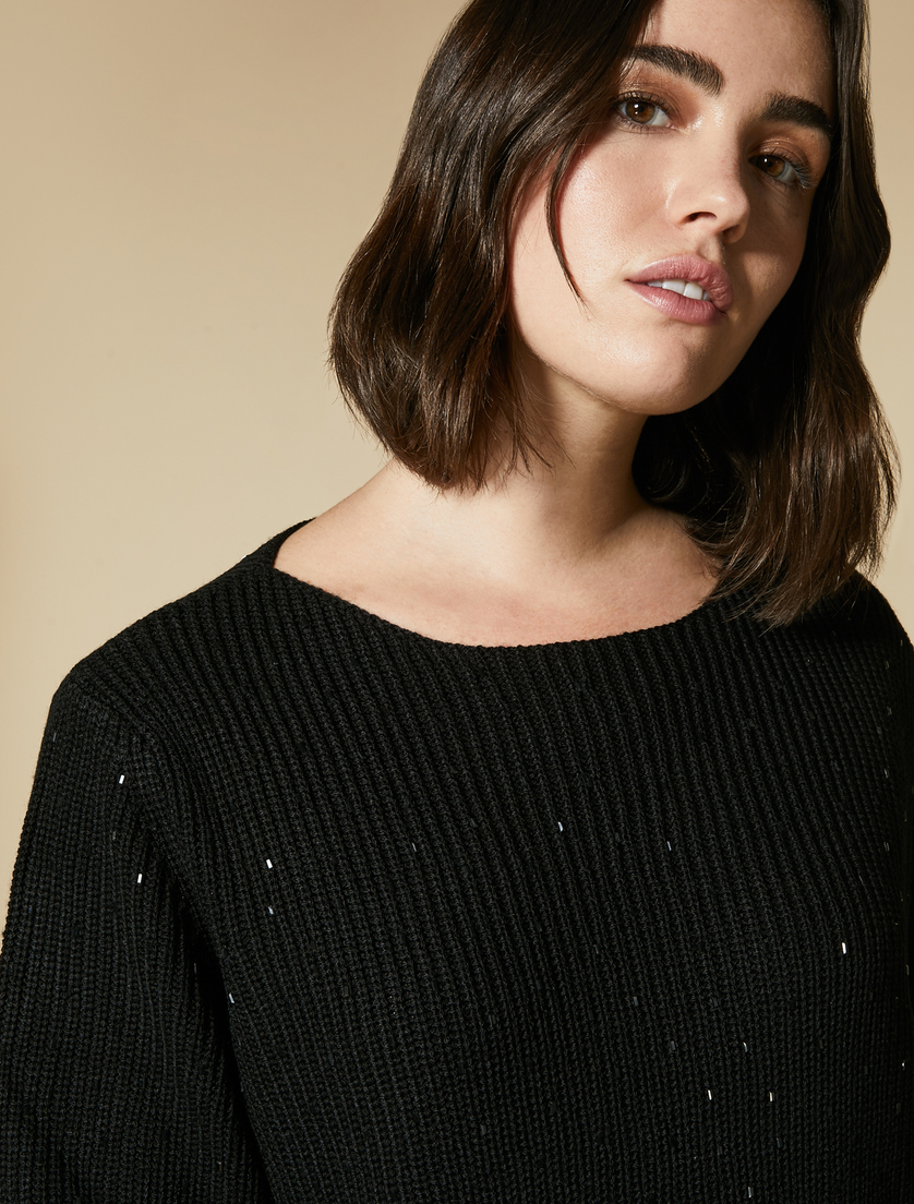 Pullover Wollmischung mit Pailletten - Schwarz - Marina Rinaldi - 2