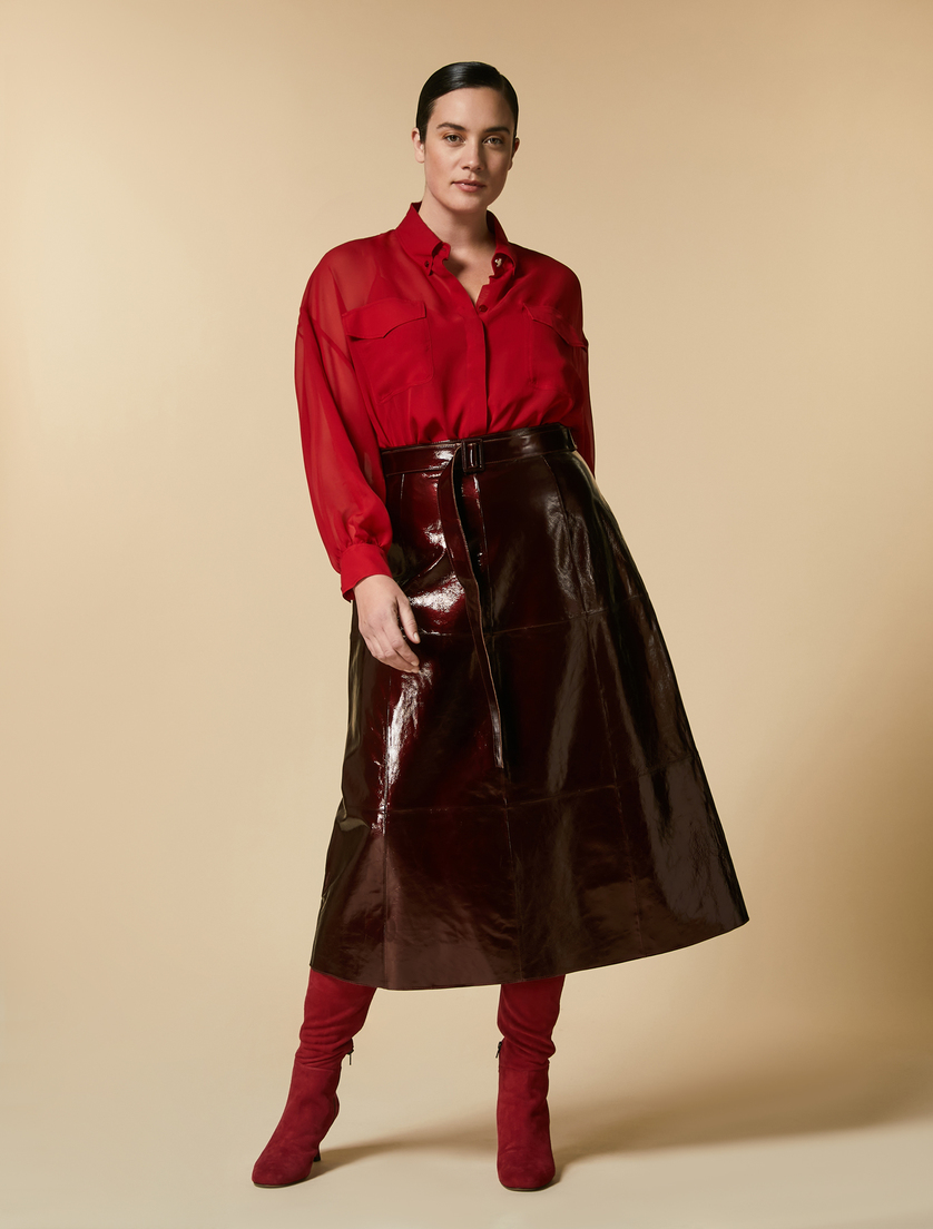 Rock aus Leder in Glanzoptik - Bordeauxrot - Marina Rinaldi