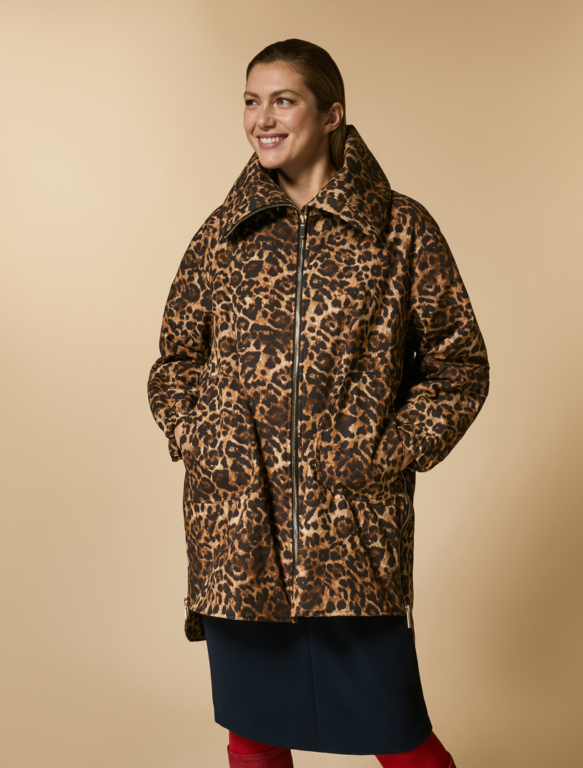Printed ottoman puffer jacket - Brown - Marina Rinaldi