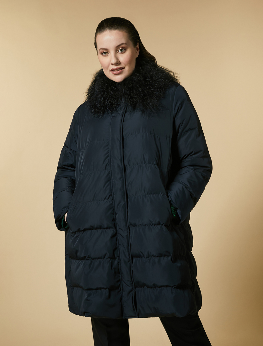 Fur-collared down jacket - Dark navy - Marina Rinaldi