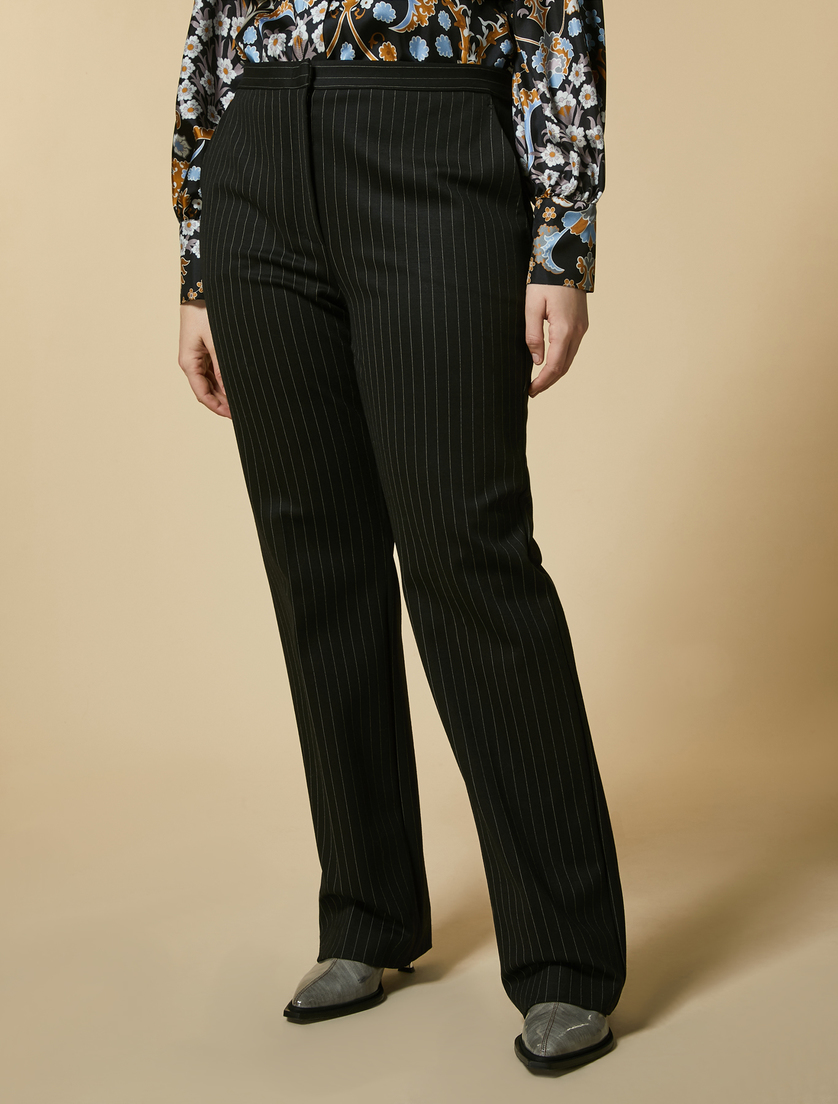 Pinstripe jersey trousers - Black - Marina Rinaldi - 2