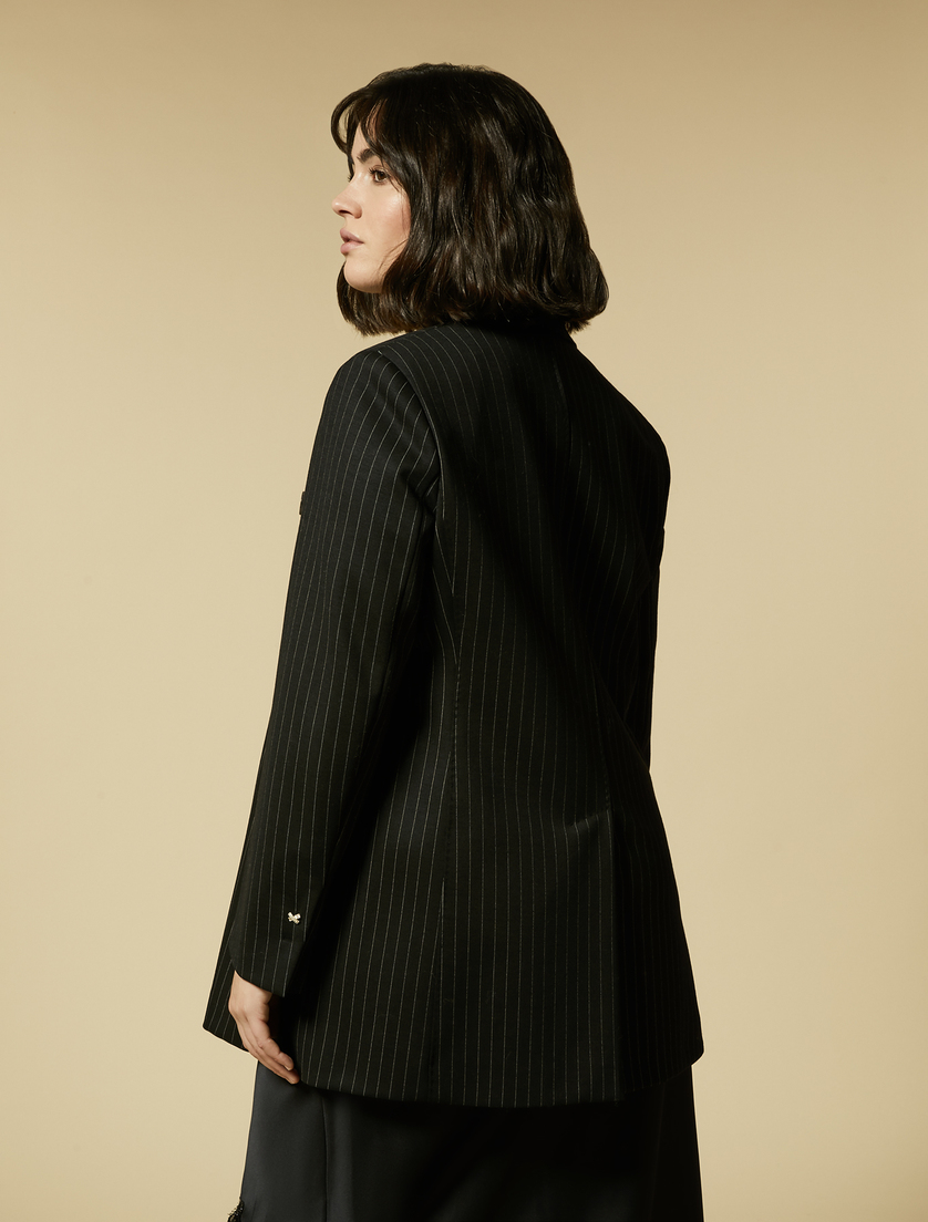 Pinstripe jersey jacket - Black - Marina Rinaldi - 3