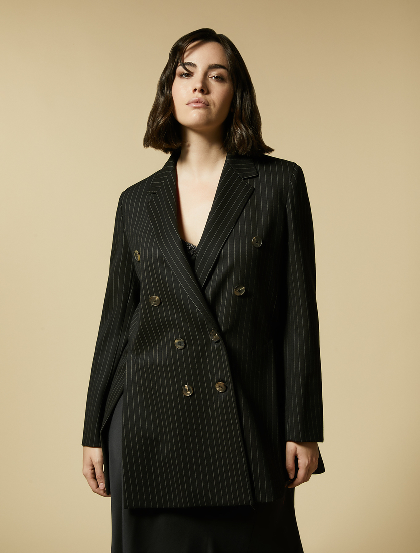 Pinstripe jersey jacket - Black - Marina Rinaldi