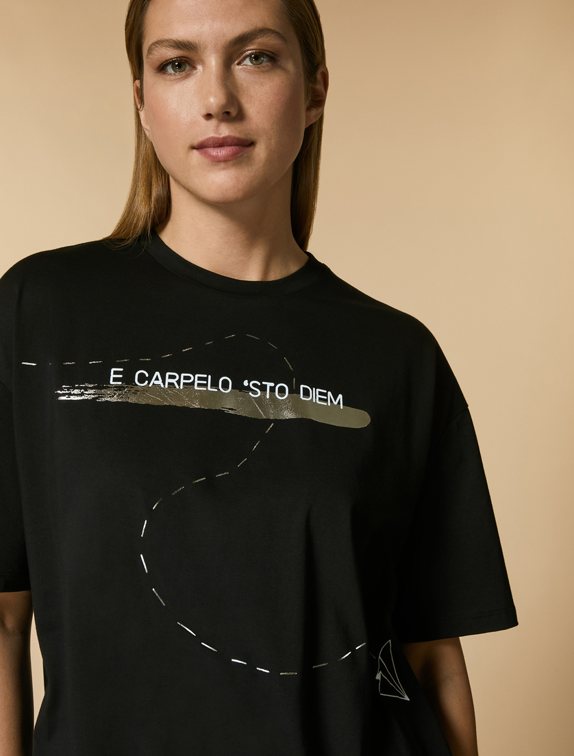 Print-embellished jersey T-shirt - Black - Marina Rinaldi - 2