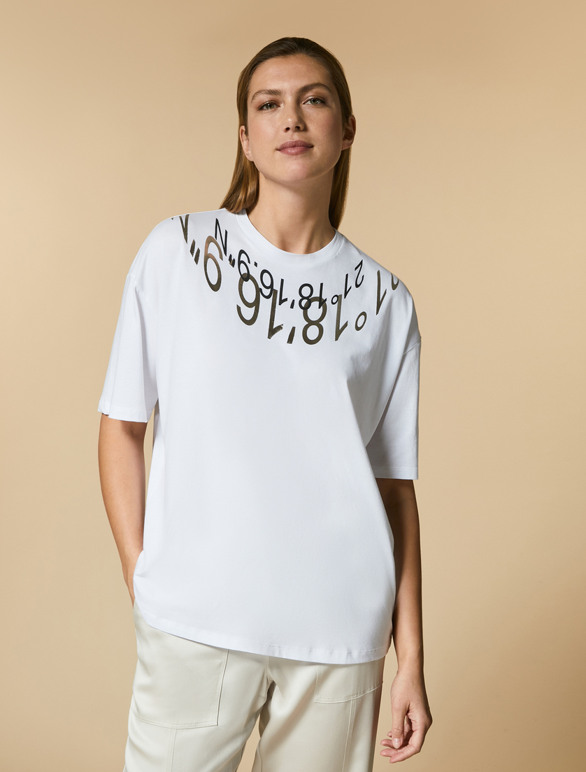 Print-embellished jersey T-shirt - White - Marina Rinaldi