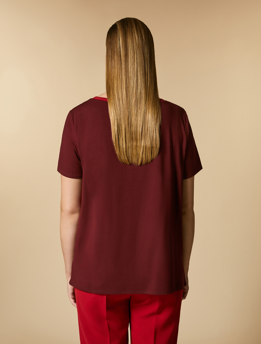 T-Shirt aus Jersey mit Satin - Bordeauxrot - Marina Rinaldi - 3